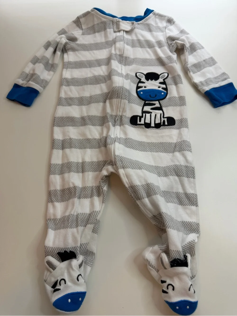 Koala Kids Gray & Blue Striped Zebra Footed One-Piece Pajamas